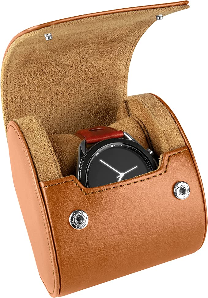 BARTON Watch Roll - Brown Recycled Leather Watch Travel Case & Watch Band  Storage - 1 Watch Case